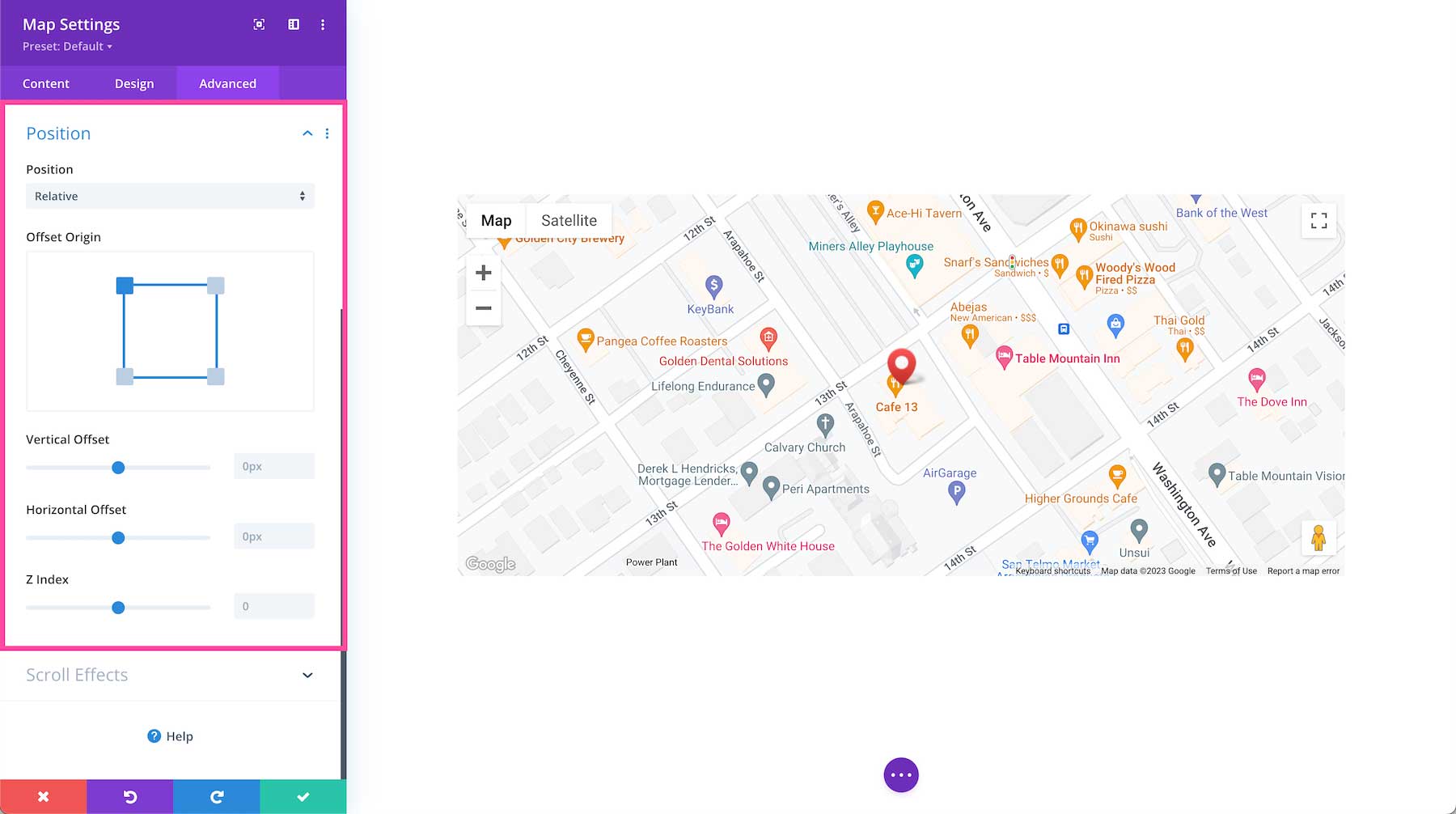 Divi Map Module position