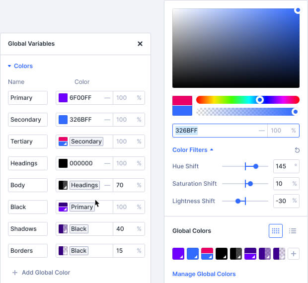 Global Colors and Relative HSL Colors