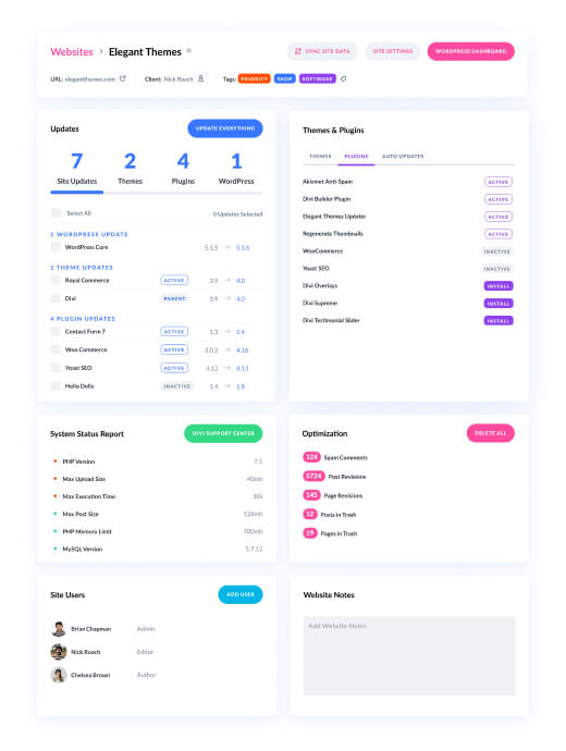 Divi Dash Website Dashboard