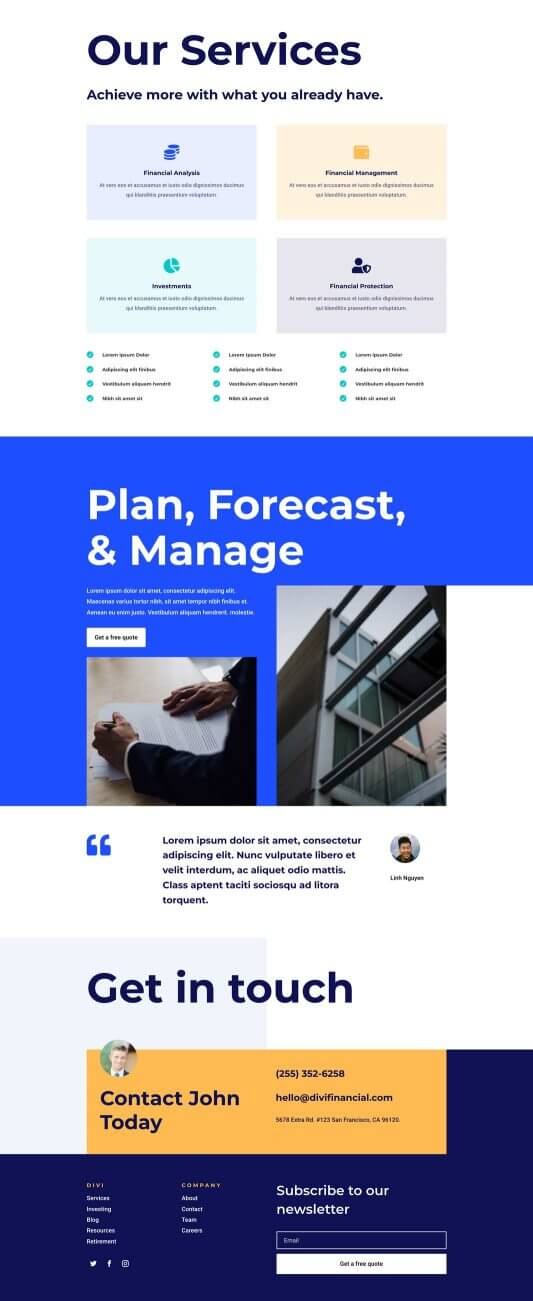 Financial services layout